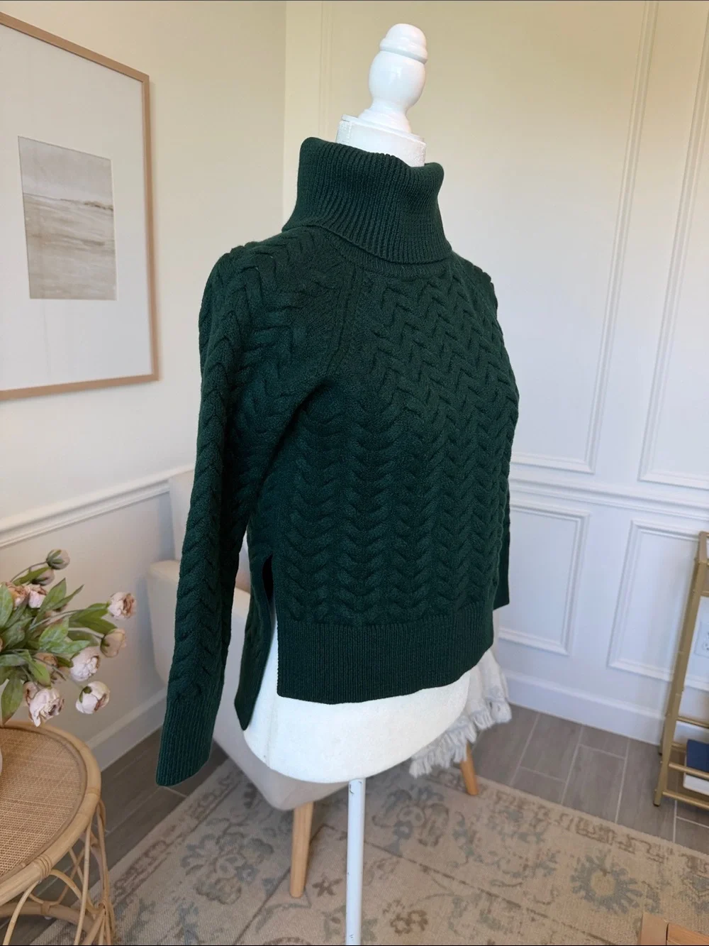 Aritzia Wilfred Free Lin Sweater 100% Wool Roll Neck Green XS